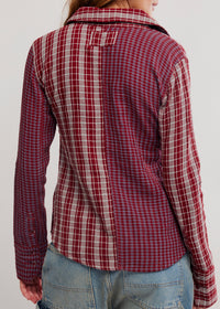 FREE PEOPLE BENNY SLIM PLAID BUTTON DOWN TOP