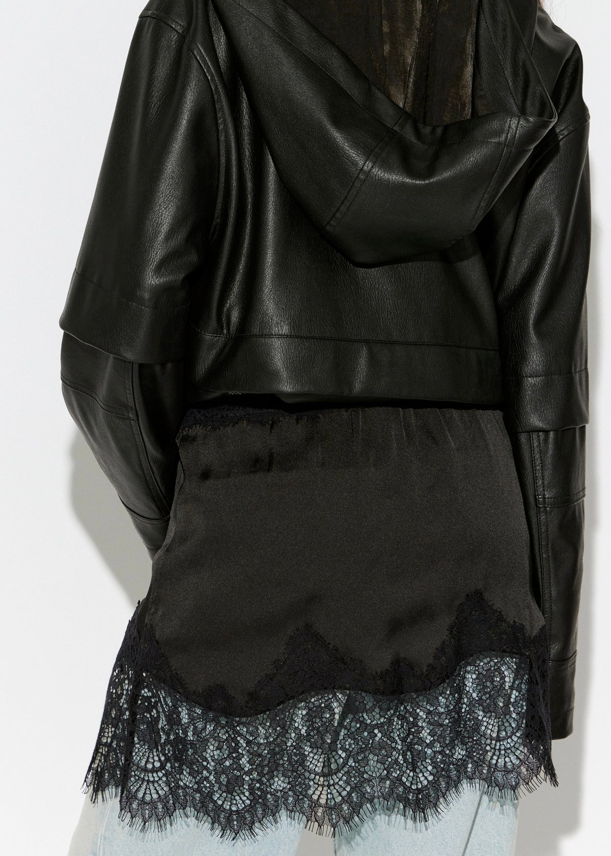 FREE PEOPLE MEET ME IN THE MIDDLE MINI SLIP SKIRT - BLACK