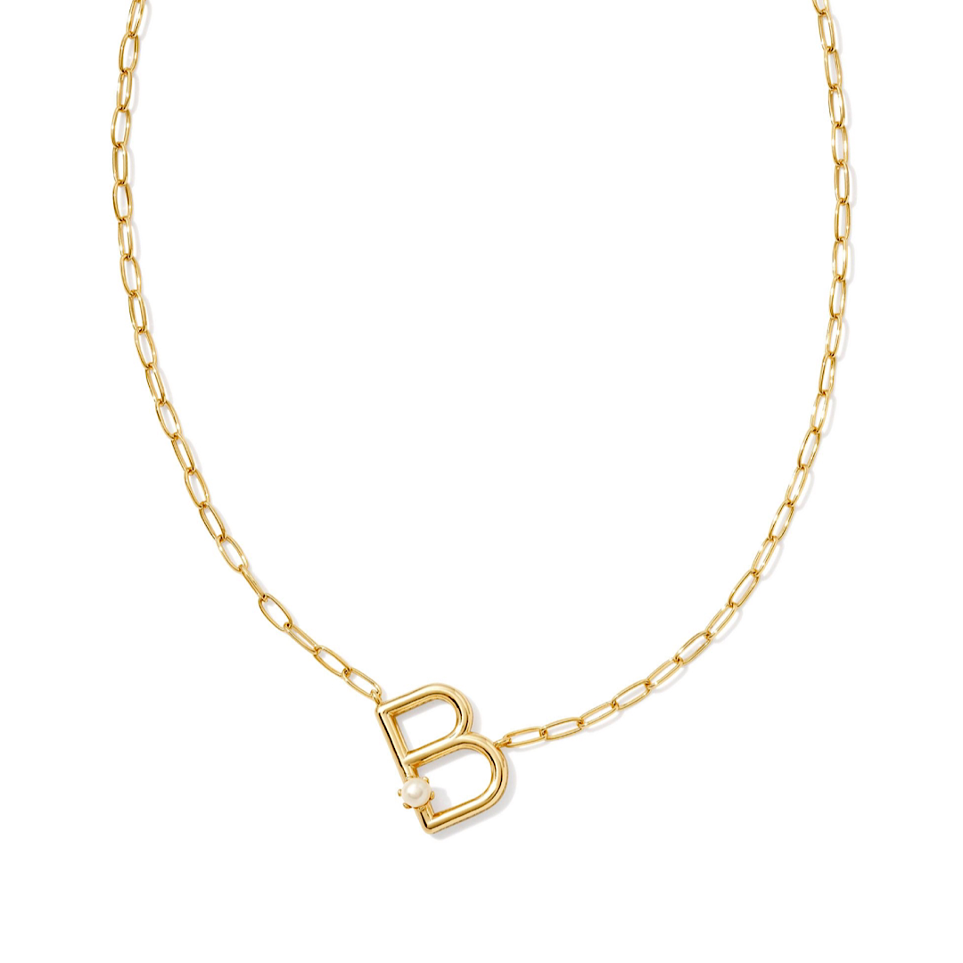 KENDRA SCOTT PEARL LETTER SHORT PENDANT NECKLACE