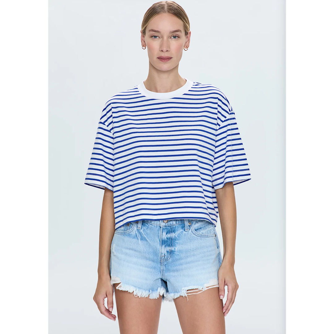 PISTOLA MAE CROPPED TEE - MARITIME WHITE STRIPE