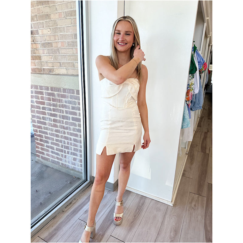 FOREVER & EVER CREAM BOW DRESS