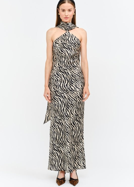 MAGGIE ZEBRA MAXI DRESS WITH SCARF