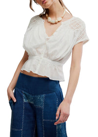 FREE PEOPLE GEMMA EMBROIDERED TOP - CLEAN IVORY