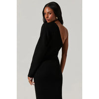 ASTR THE LABEL FINOLA ONE SHOULDER SWEATER DRESS - BLACK