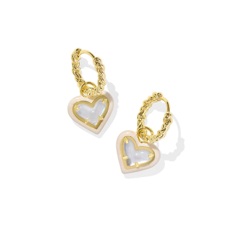 KENDRA SCOTT ARI HEART ENAMEL FRAME HUGGIE EARRINGS