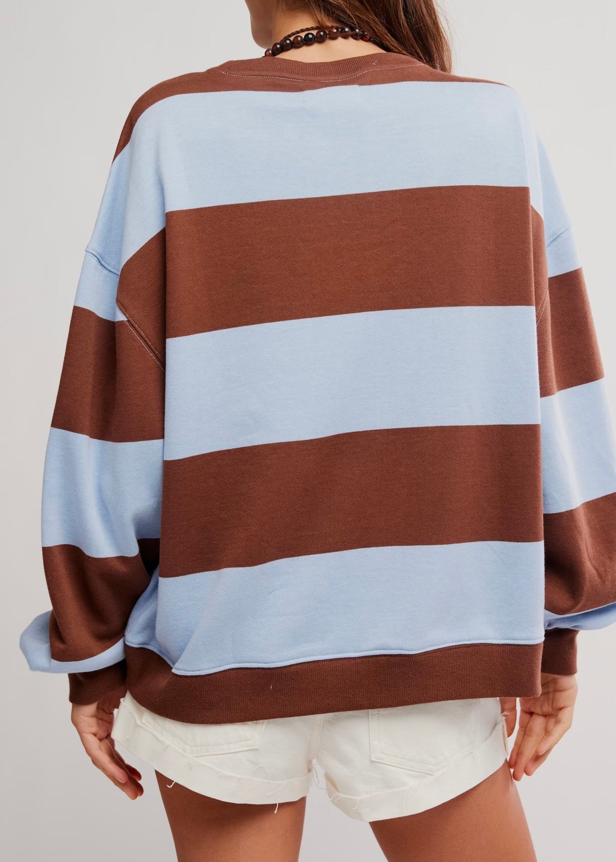 FREE PEOPLE CLASSIC STRIPED OVERSIZED CREWNECK - PERIWINKLE COMBO