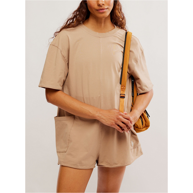 FREE PEOPLE MOVEMENT HOT SHOT TEE ROMPER - MOCHA LATTE