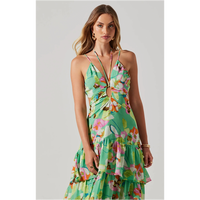 ASTR THE LABEL ANEIRA FLORAL TIERED MAXI DRESS - GREEN PINK MULTI