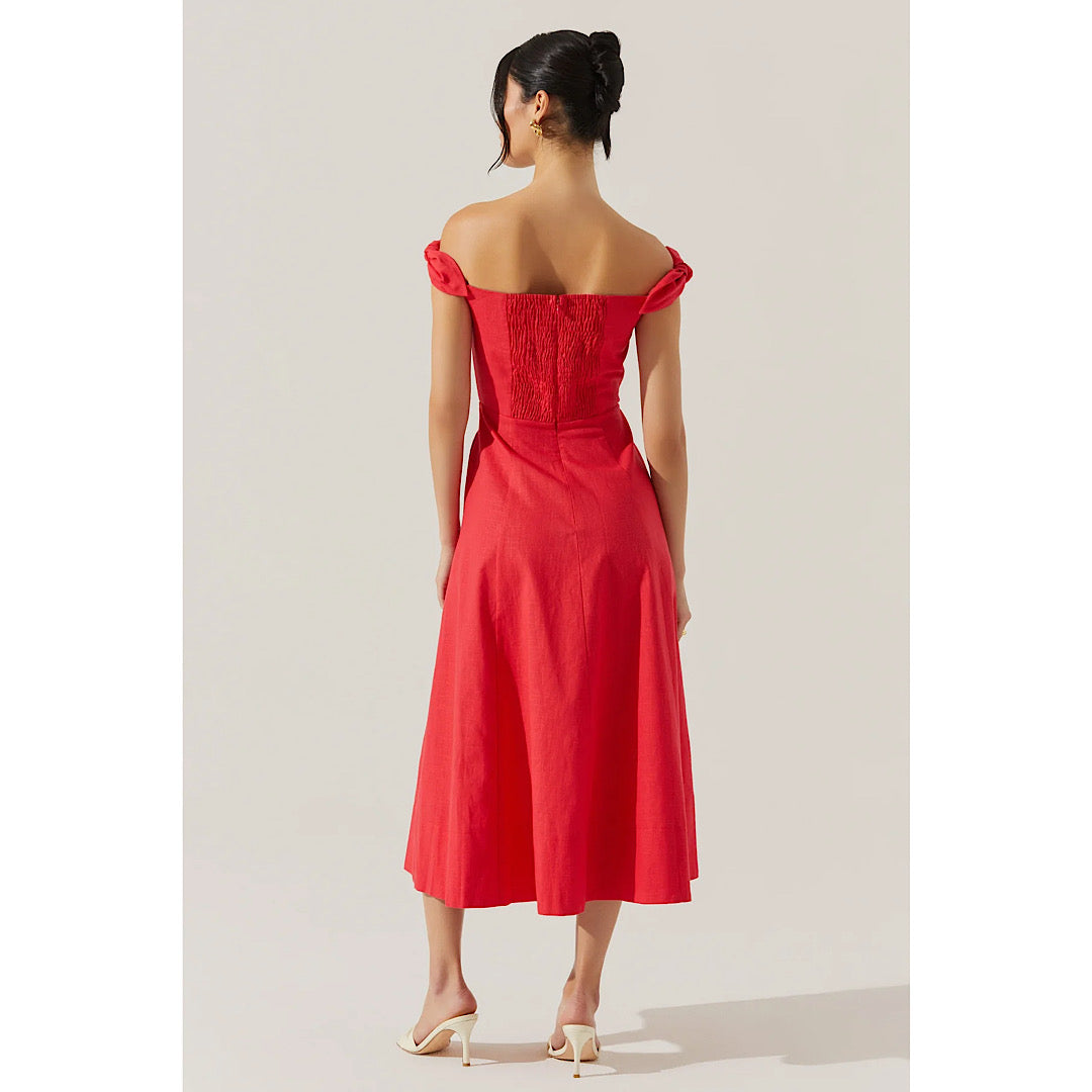 ASTR THE LABEL CHARELIN LINEN OFF THE SHOULDER DRESS - RED
