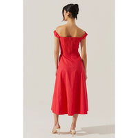 ASTR THE LABEL CHARELIN LINEN OFF THE SHOULDER DRESS - RED
