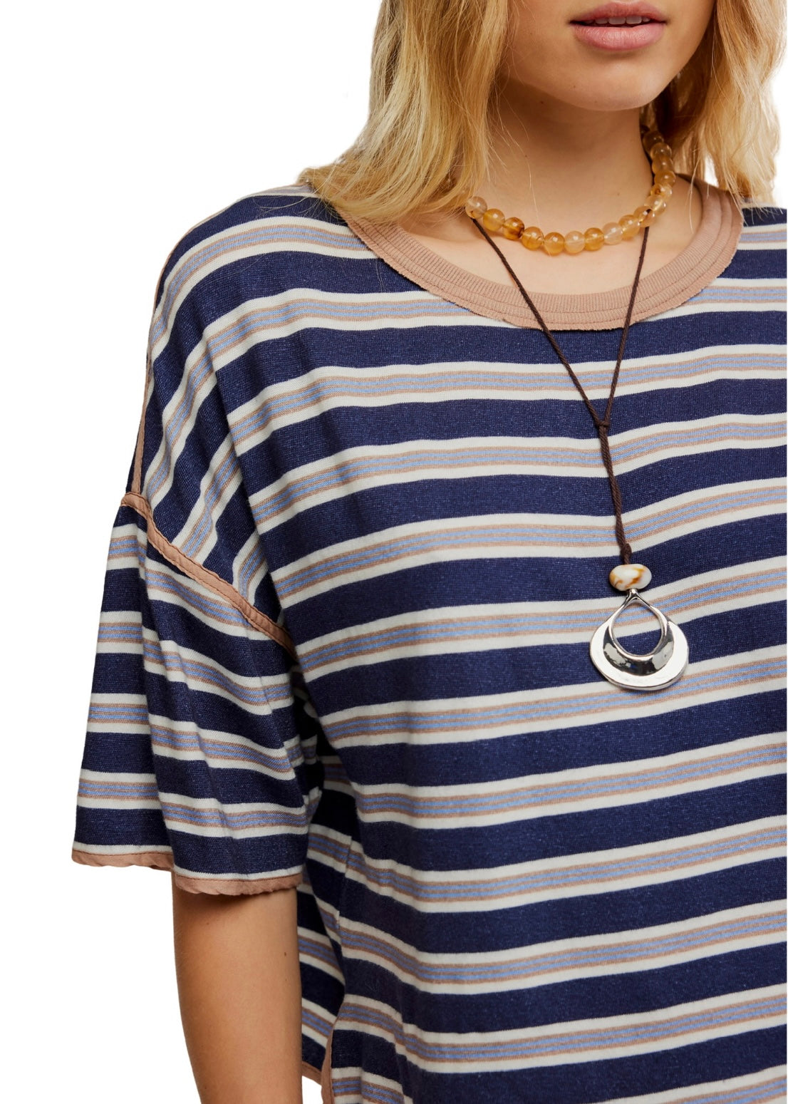 FREE PEOPLE CLEAN RUGBY TEE - NAVY COMBO