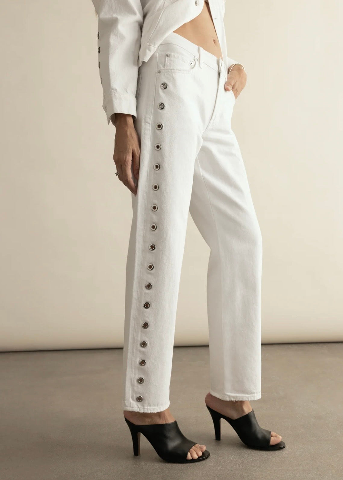 PISTOLA LEXI MID RISE BOWED STRAIGHT JEAN - VIVID WHITE