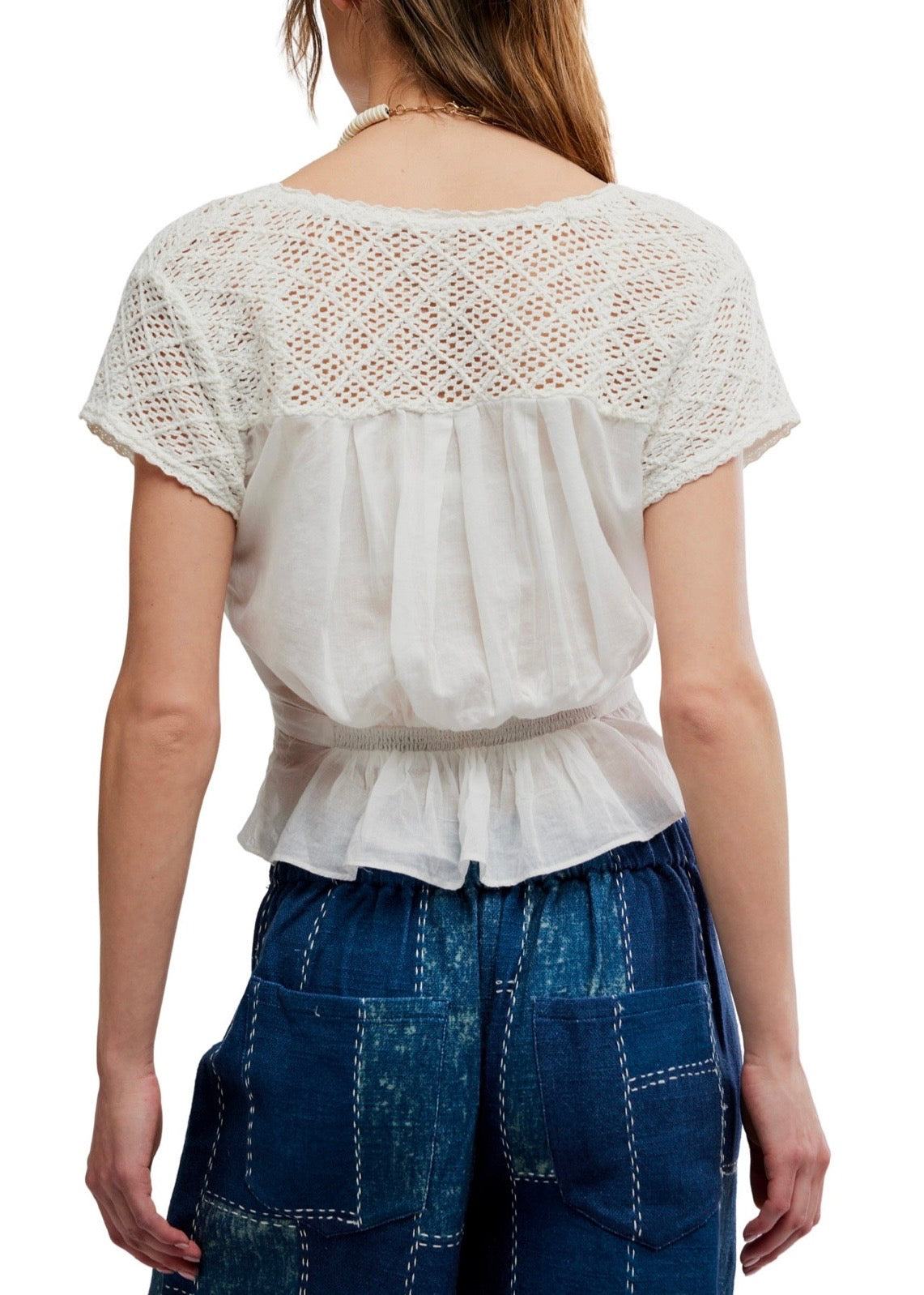 FREE PEOPLE GEMMA EMBROIDERED TOP - CLEAN IVORY
