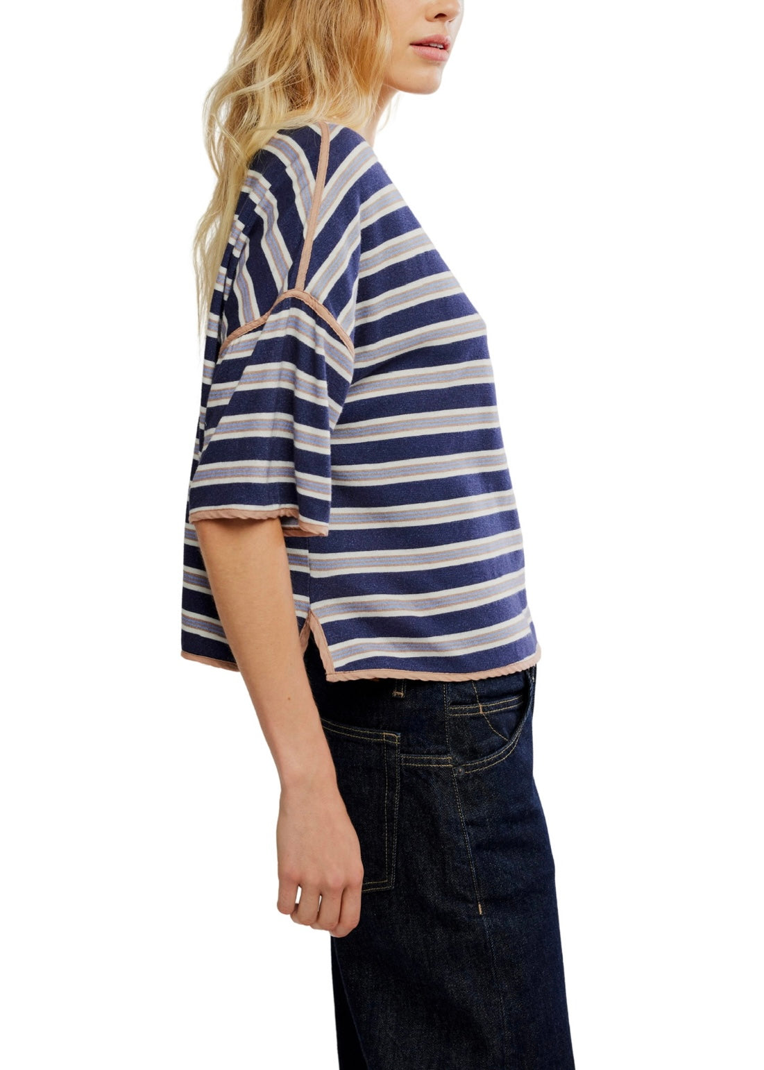 FREE PEOPLE CLEAN RUGBY TEE - NAVY COMBO