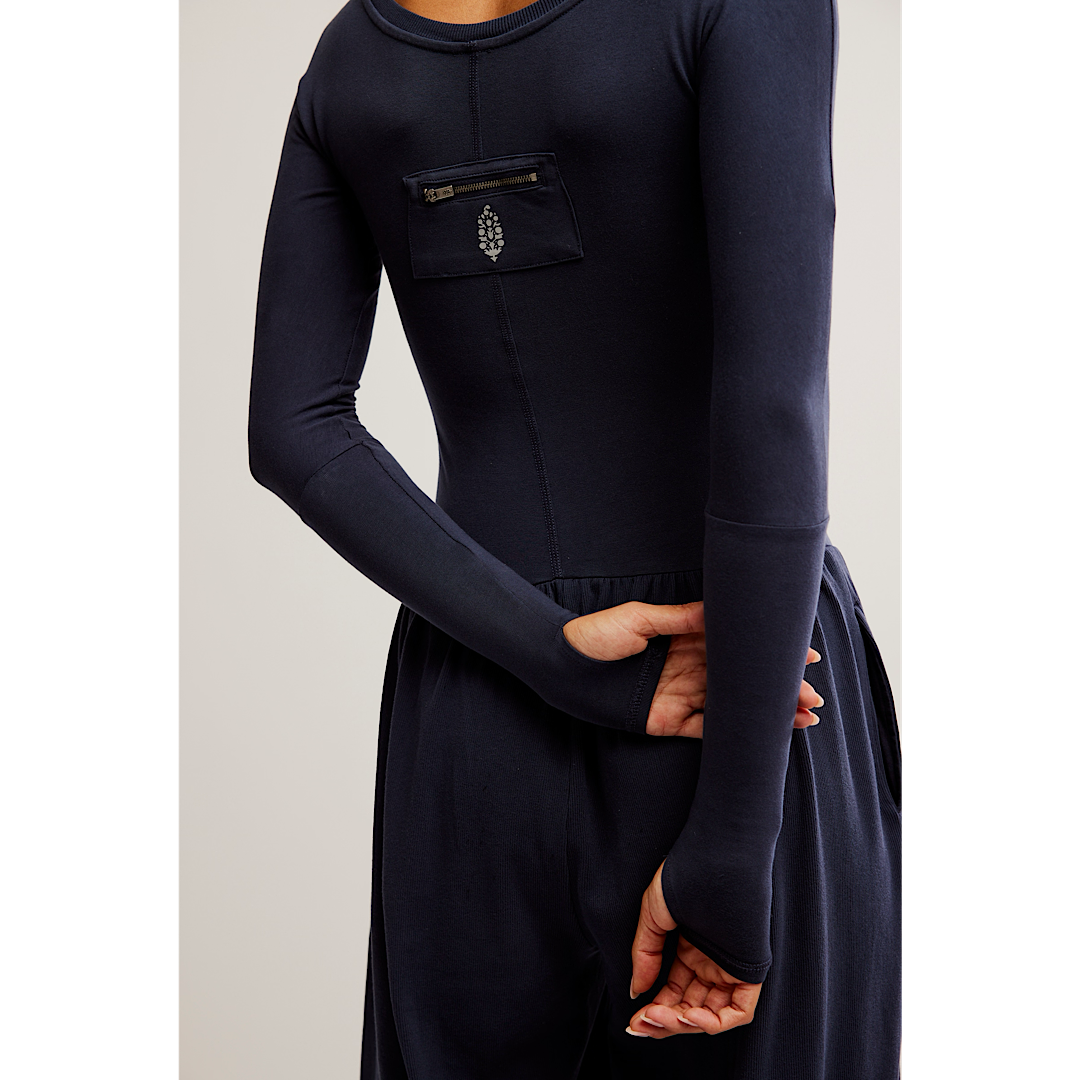 FREE PEOPLE MOVEMENT HOT SHOT  WIDE LEG ONESIE - MIDNIGHT NAVY