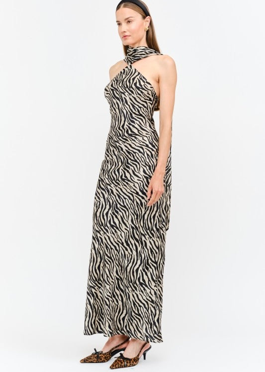 FREE PEOPLE MAGGIE ZEBRA MAXI DRESS WITH SCARF