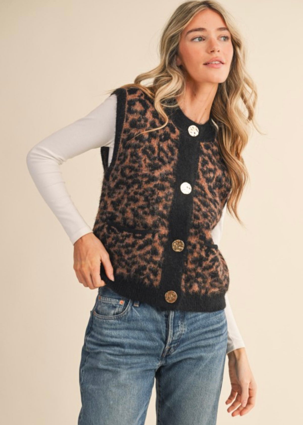 KEEP IT 100 LEOPARD PRINT SWEATER VEST