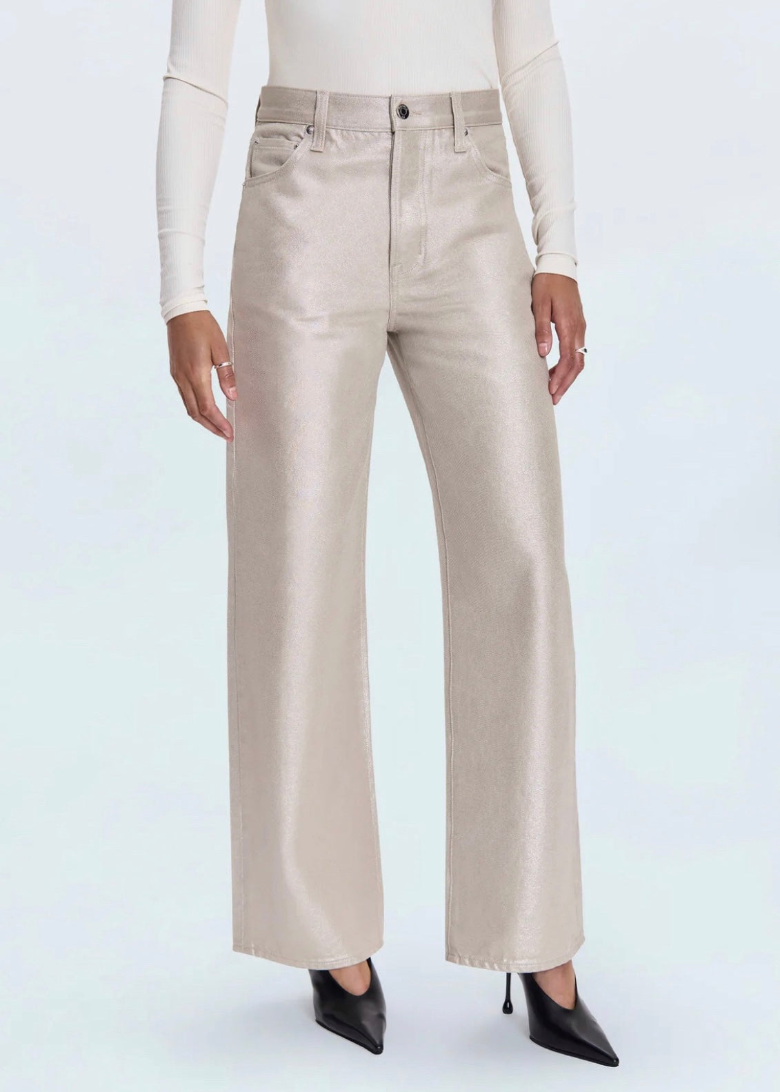 PISTOLA TATE HIGH RISE BOWED WIDE LEG JEAN - CHAMPAGNE LUSTER