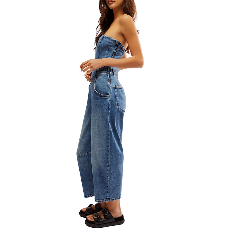 FREE PEOPLE JE SUIS PRET BARREL JUMPSUIT - PETIT BLUE
