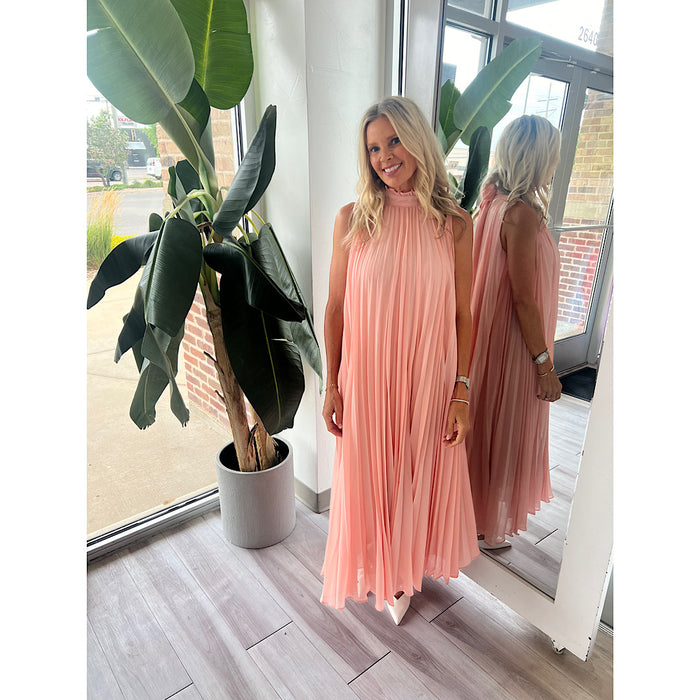 SHOWERED WITH LOVE PLEATED MIDI DRESS