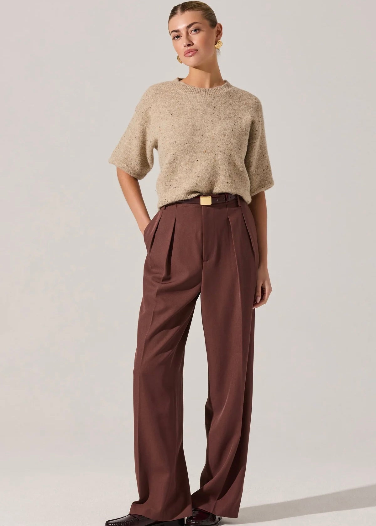 ASTR THE LABEL COLETTE CREWNECK SWEATER - OATMEAL MULTI