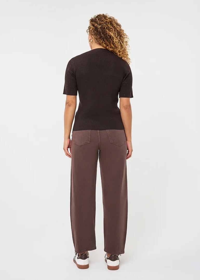 ESQUALO SWEATER S/SLEEVE STUD - CACAO