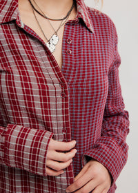 FREE PEOPLE BENNY SLIM PLAID BUTTON DOWN TOP