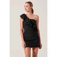 ASTR THE LABEL CAMILLA RUFFLE ONE SHOULDER DRESS - BLACK