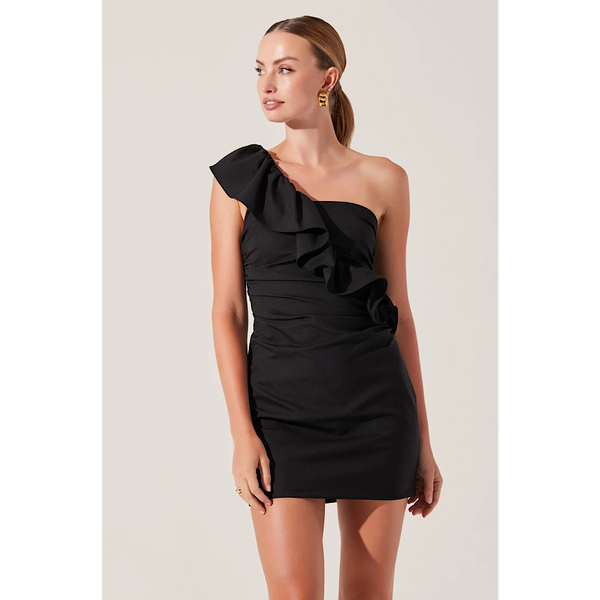 ASTR THE LABEL CAMILLA RUFFLE ONE SHOULDER DRESS - BLACK