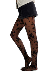FREE PEOPLE FLOCKED FLORAL TIGHTS - BLACK COMBO