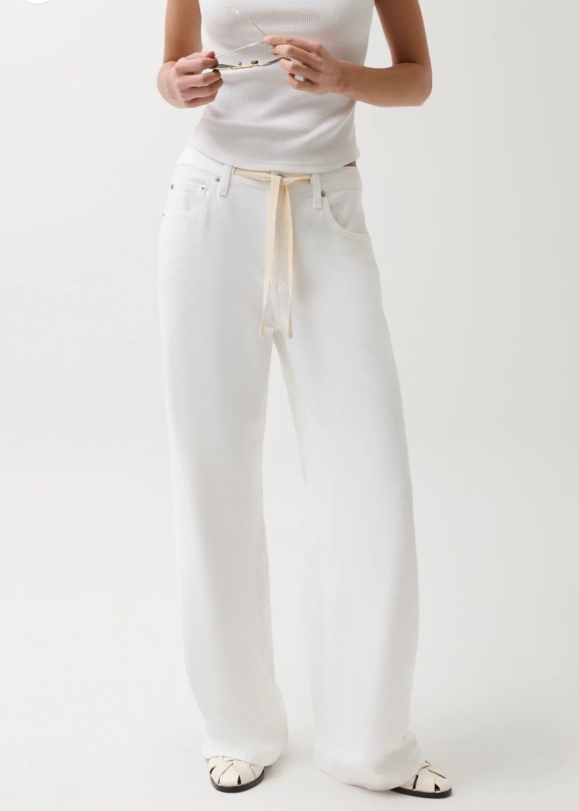 PISTOLA JADYN W/ DRAW CORD LOW SLUNG PALAZZO - OPTIC WHITE