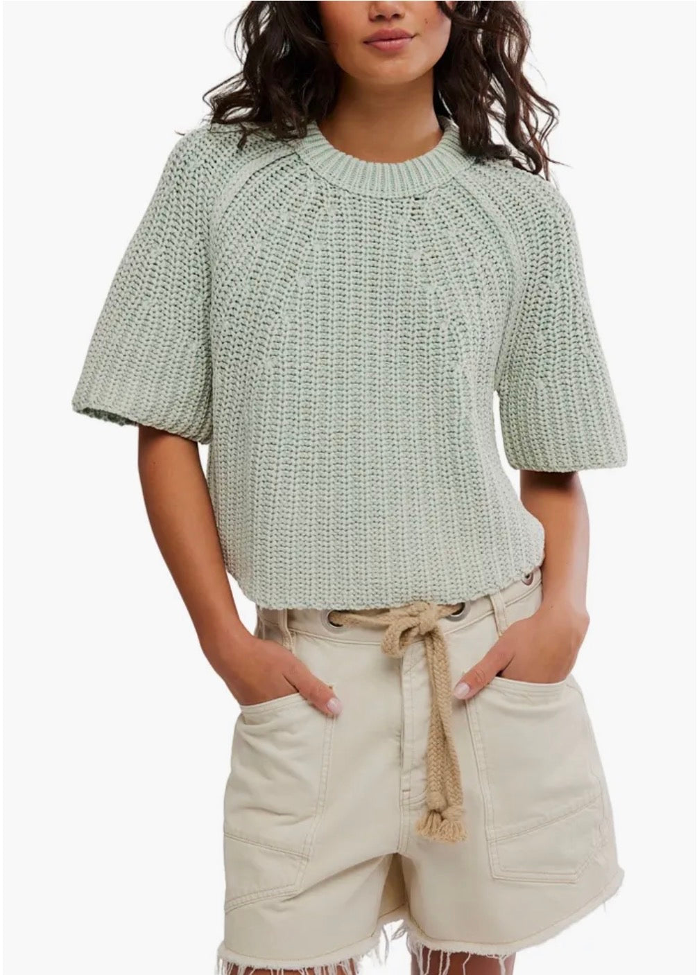 FREE PEOPLE AMY SWEATER TEE - CAMEO GREEN