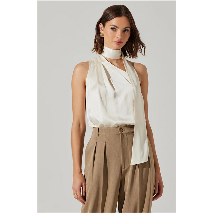 ASTR THE LABEL PARTIA SCARF DETAIL ASYMMETRIC TOP - CREAM