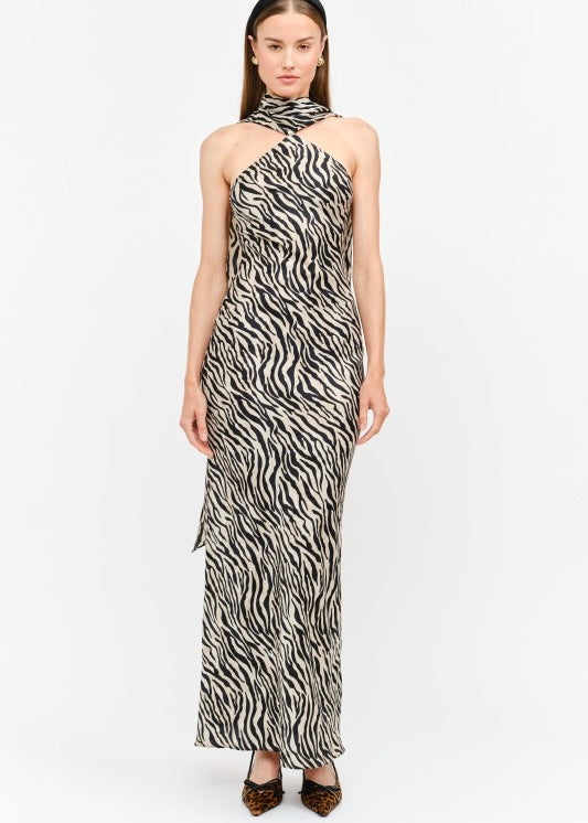 FREE PEOPLE MAGGIE ZEBRA MAXI DRESS WITH SCARF