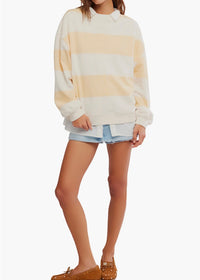 FREE PEOPLE CLASSIC STRIPED OVERSIZED CREWNECK - APRICOT COMBO