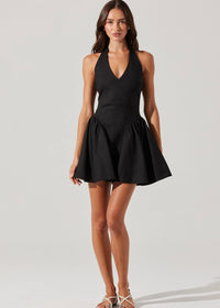 ASTR THE LABEL MEANA V-NECK HALTER MINI DRESS - BLACK