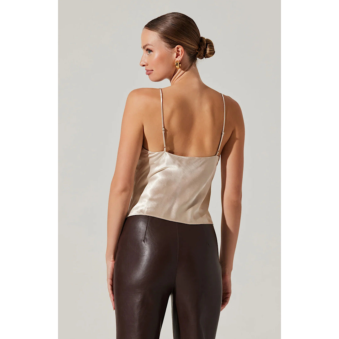 ASTR THE LABEL ALITHIA DRAPED SATIN TOP - CHAMPAGNE