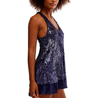 FREE PEOPLE BEJEWELED MINI DRESS - NAVY