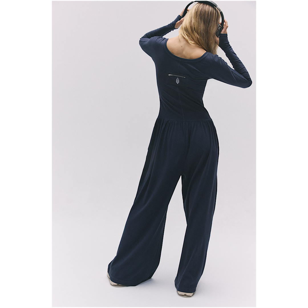 FREE PEOPLE MOVEMENT HOT SHOT  WIDE LEG ONESIE - MIDNIGHT NAVY