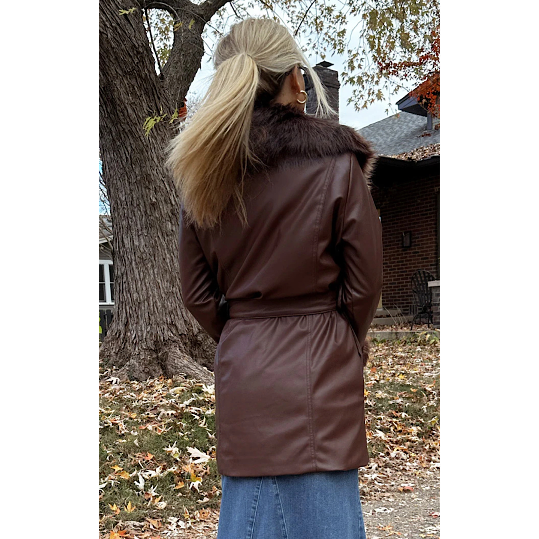 SHOW ME YOUR MUMU PENNY LANE COAT - COCOA FAUX LEATHER