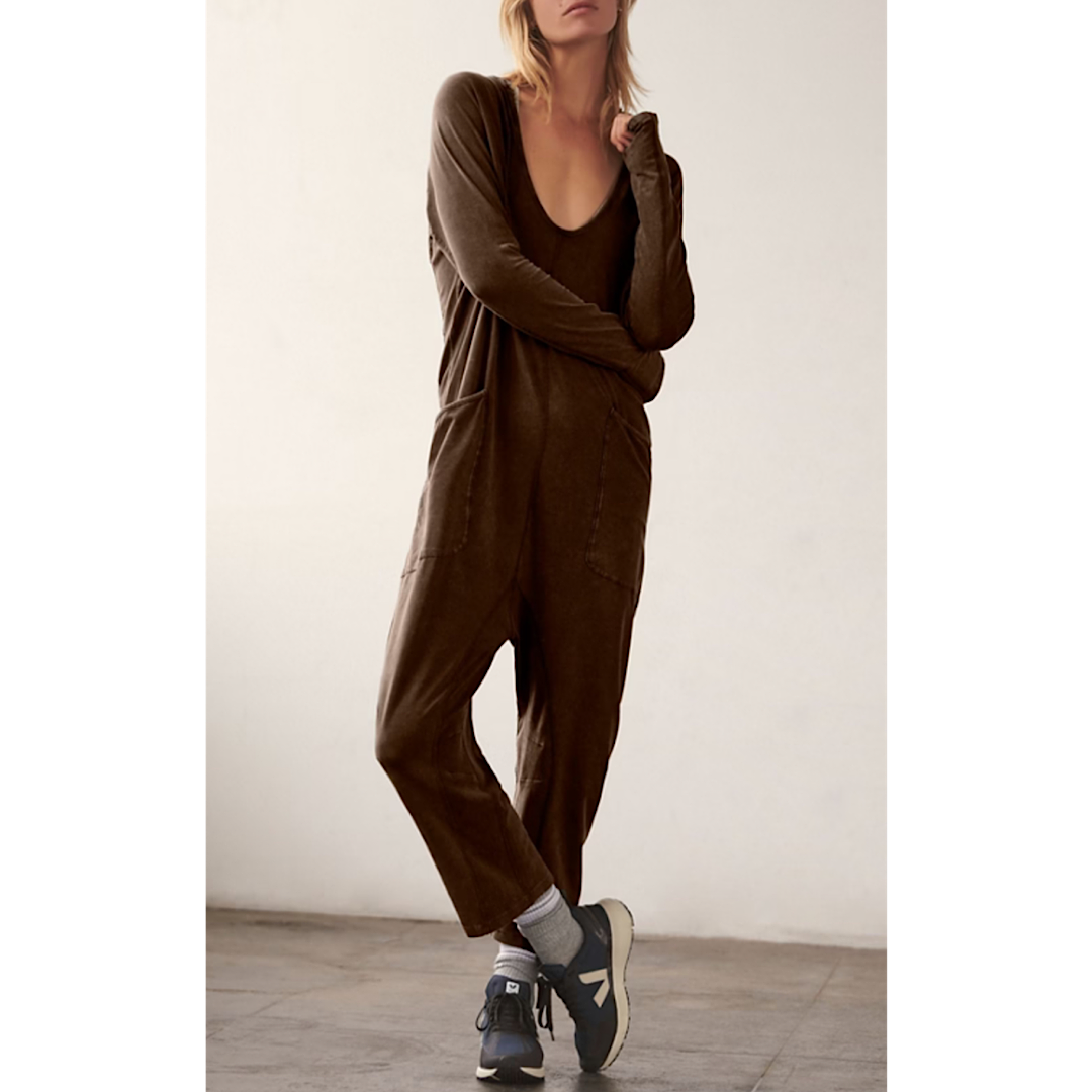 FREE PEOPLE MOVEMENT HOT SHOT ONESIE - DARK ESPRESSO