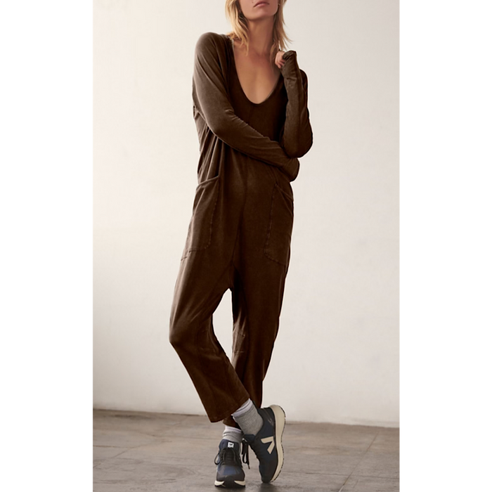 FREE PEOPLE MOVEMENT HOT SHOT ONESIE - DARK ESPRESSO