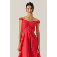 ASTR THE LABEL CHARELIN LINEN OFF THE SHOULDER DRESS - RED