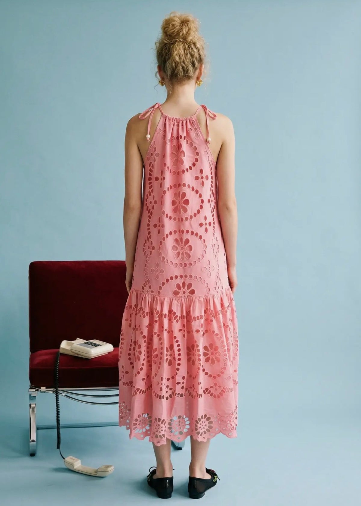 BUTTERFLY SEASON EYELET MIDI DRESS