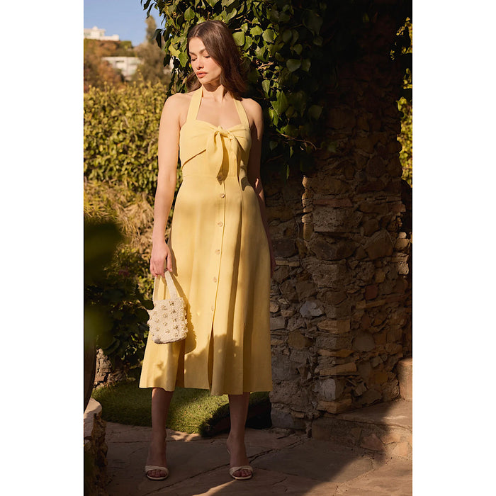 ASTR THE LABEL KATHERINE LINEN-BLEND HALTER DRESS - YELLOW