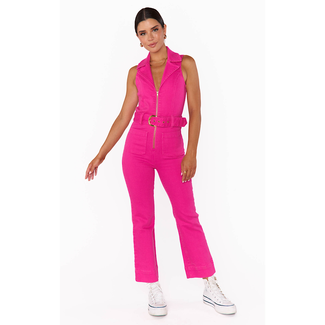 SHOW ME YOUR MUMU JACKSONVILLE CROPPED JUMPSUIT - HOT PINK DENIM