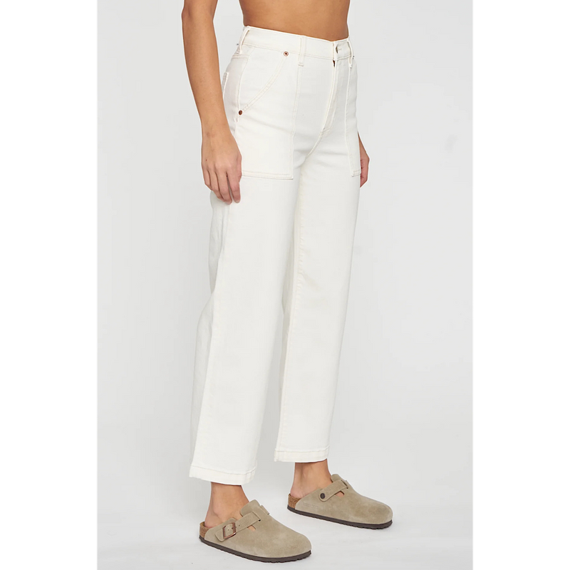 DAZE DENIM PLEASER PATCH POCKET HIGH RISE - CREAM