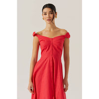 ASTR THE LABEL CHARELIN LINEN OFF THE SHOULDER DRESS - RED