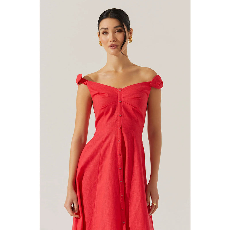 ASTR THE LABEL CHARELIN LINEN OFF THE SHOULDER DRESS - RED