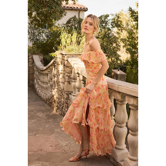 ASTR THE LABEL WILDER PLEATED MAXI DRESS - CORAL FLORAL